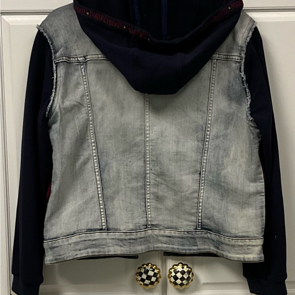 Desigual Denim Sweatshirt Hooded Embroidered Jacket Red, Blue Size 42 US 10 - Picture 2 of 9